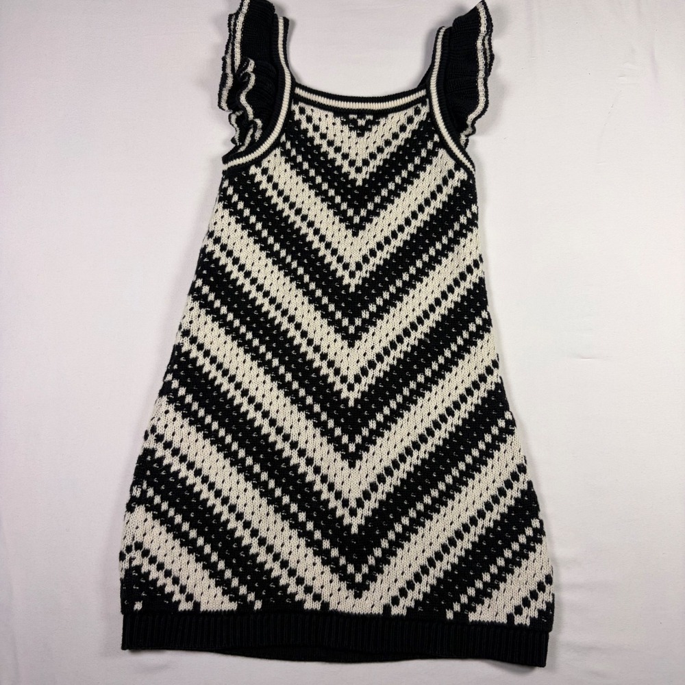 Gap Crochet Dress Chevron Knit Ruffle Sleeve Black White Minimalist Boho Girls 5